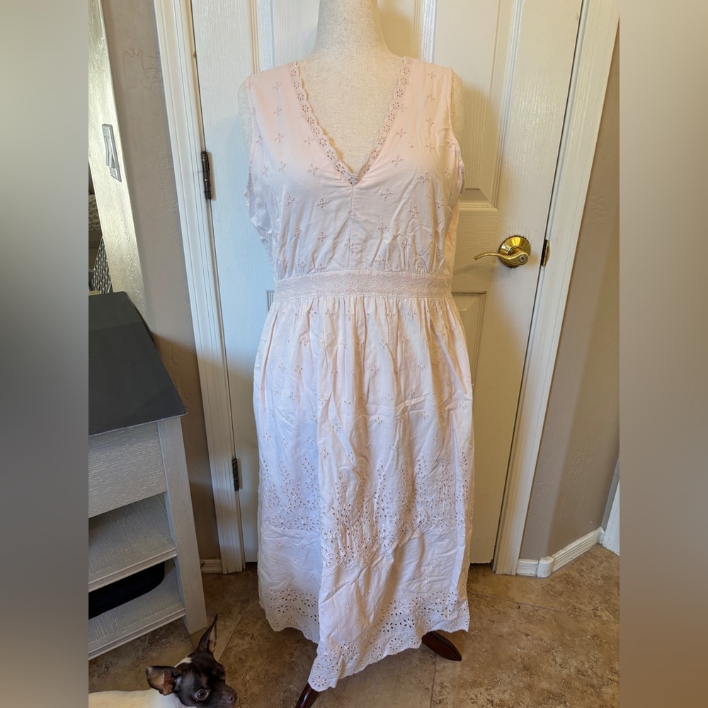 Gap Candy Pink Lined Cotton Dress Women’s Size 16 Feminine Eyelet Retro Grandma - Picture 2 of 12